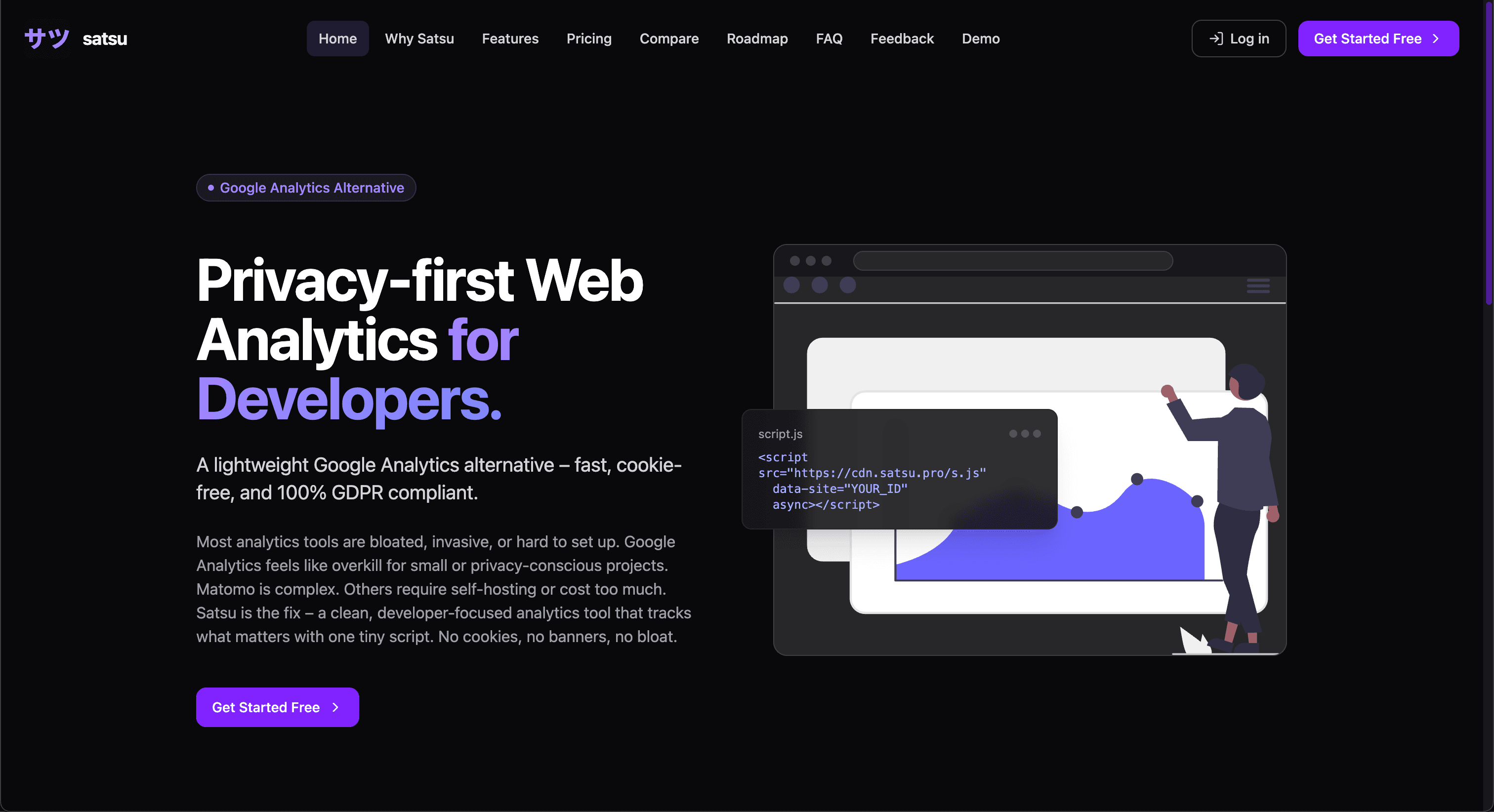 Satsu landing page overview.